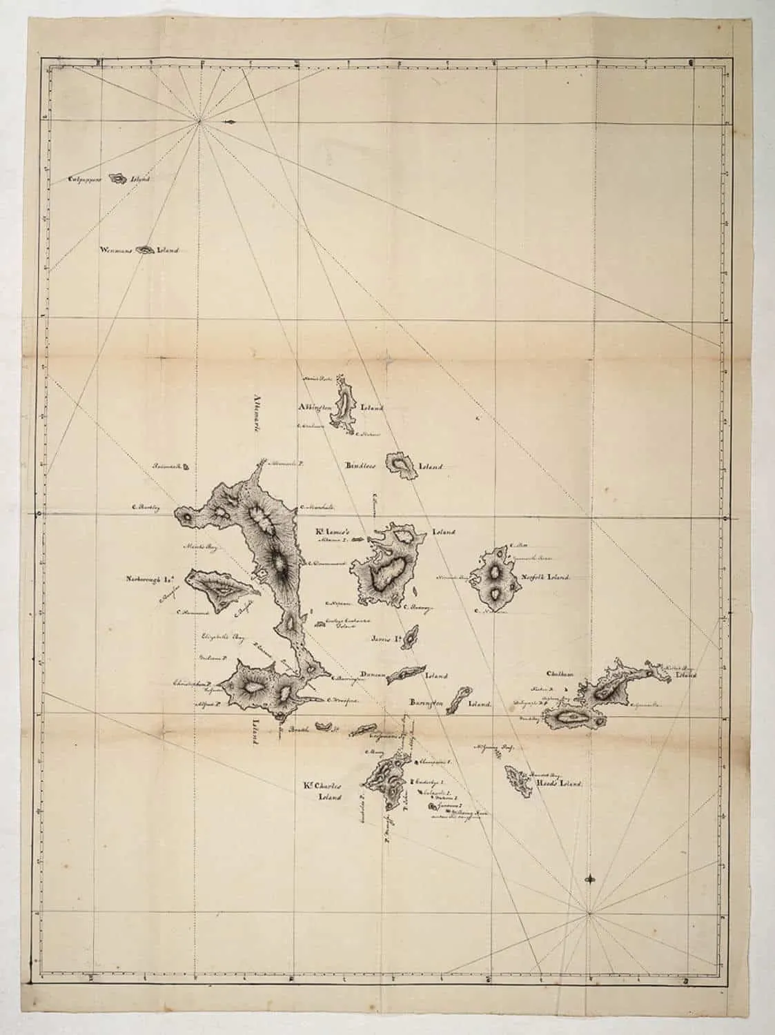 A manuscript map of the Galapagos from the charts drafted by James Colnett in 1793