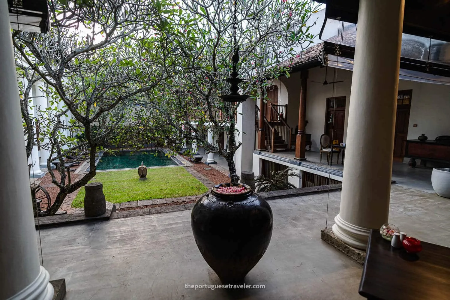 The courtyard of the Galle Fort Hotel, in Galle, Sri Lanka
