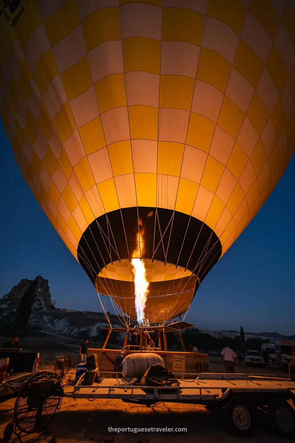 A hot air balloon inflation process