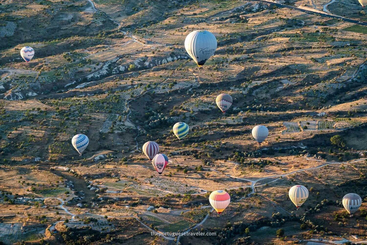 Balloons with the rugged terrain as background