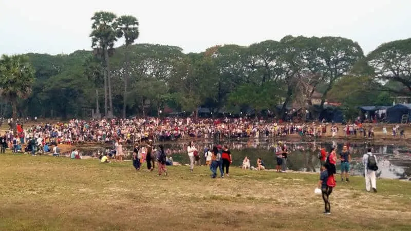Overtourism watching the Sunrise  at Angkor Wat, Cambodia