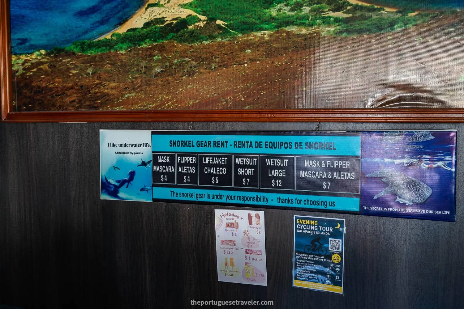 The prices for snorkeling gear rentals in San Cristobal