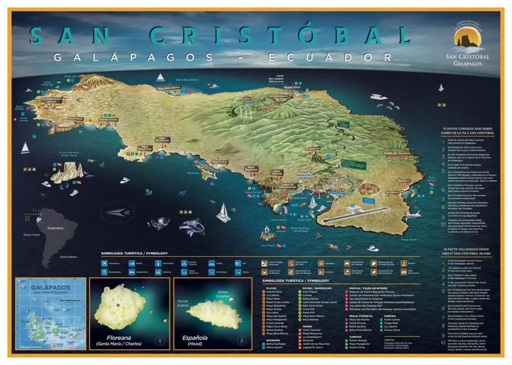 Map of San Cristobal Island, Galápagos