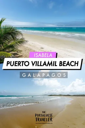 Puerto Villamil Beach in Isabela, Pinterest pin