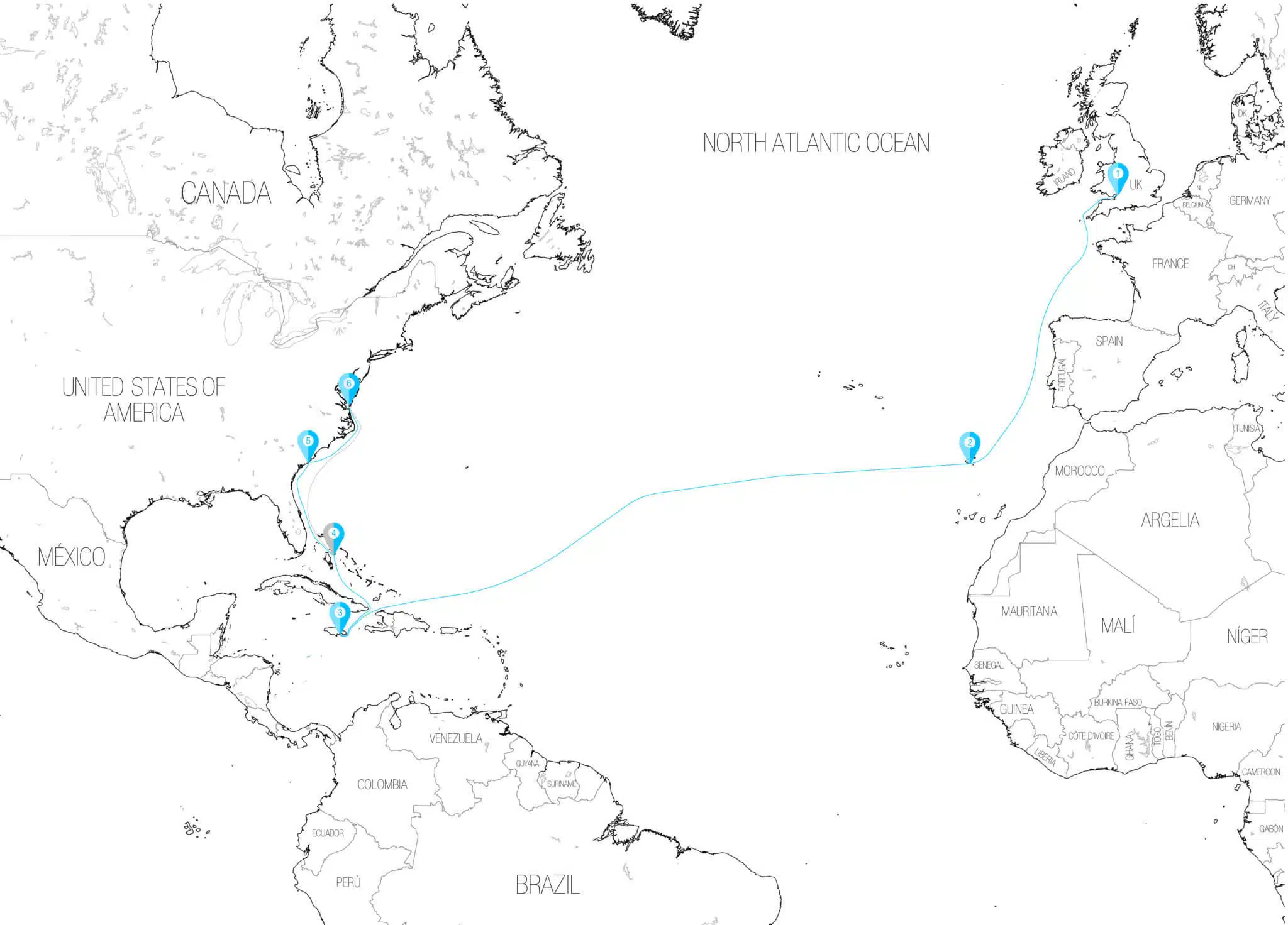 Blackbeard Pirate Route Map Trip around the World