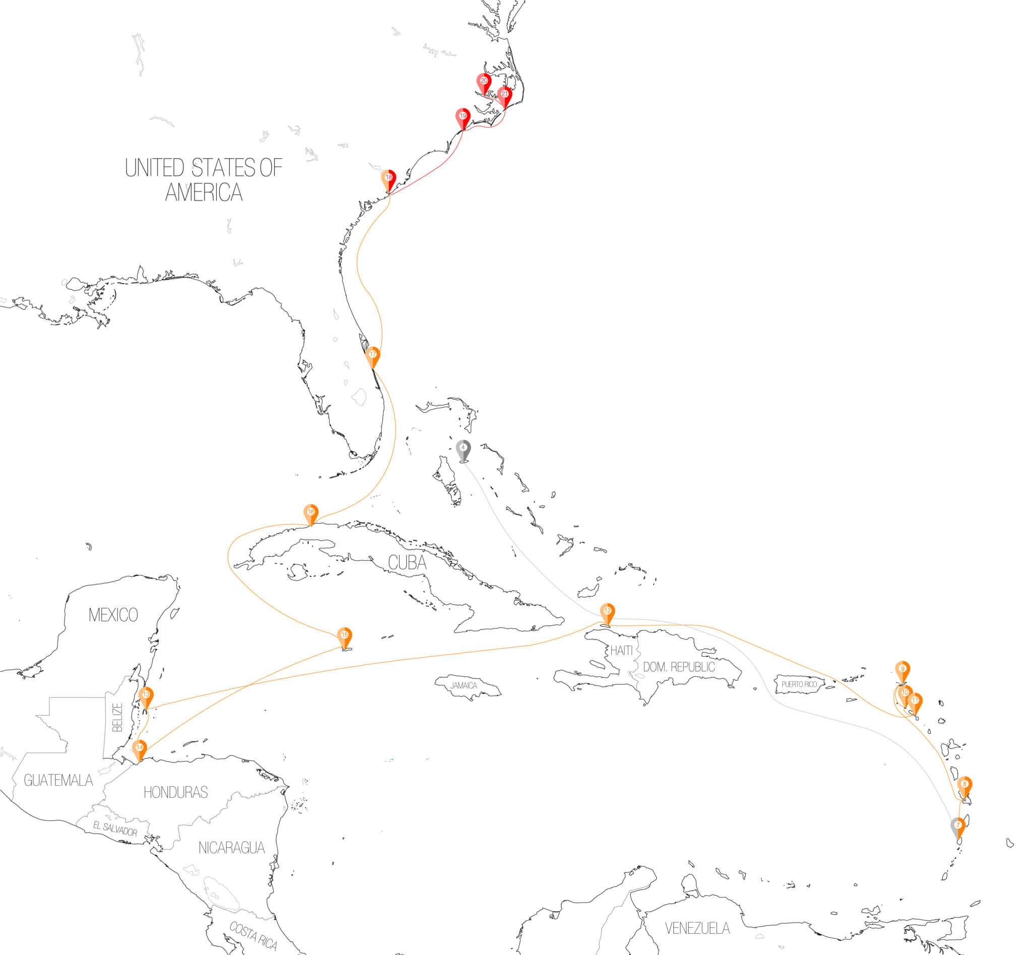 Blackbeard Pirate Route Map Trip around the World