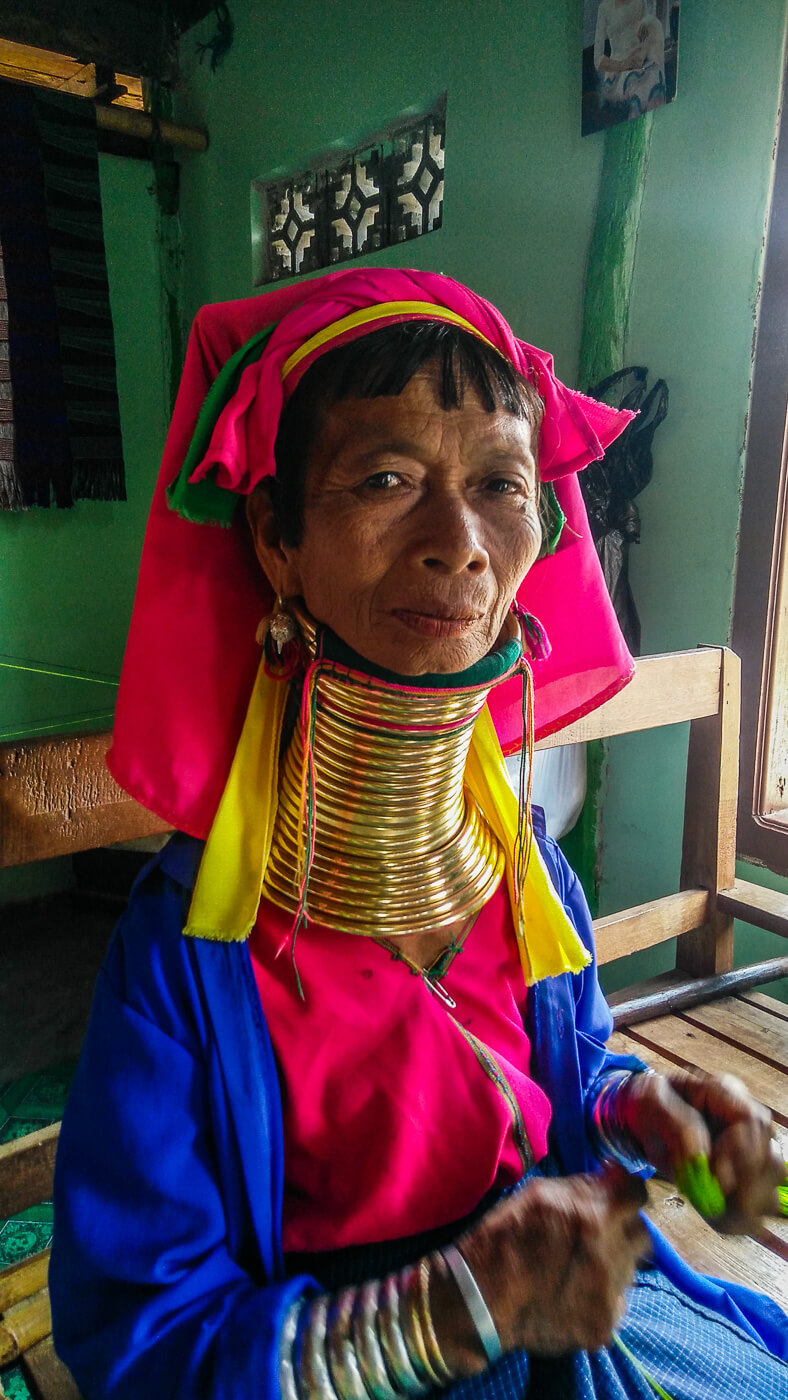 Kayan Woman with traditional Golden Neck Rings in Inle Lake, Myanmar