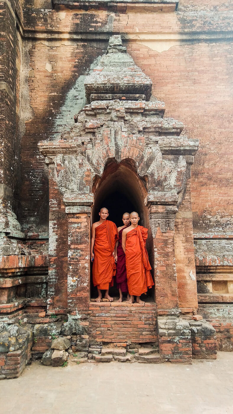 Monks at the Dhammayangyi Temple in Old Bagan, Myanmar