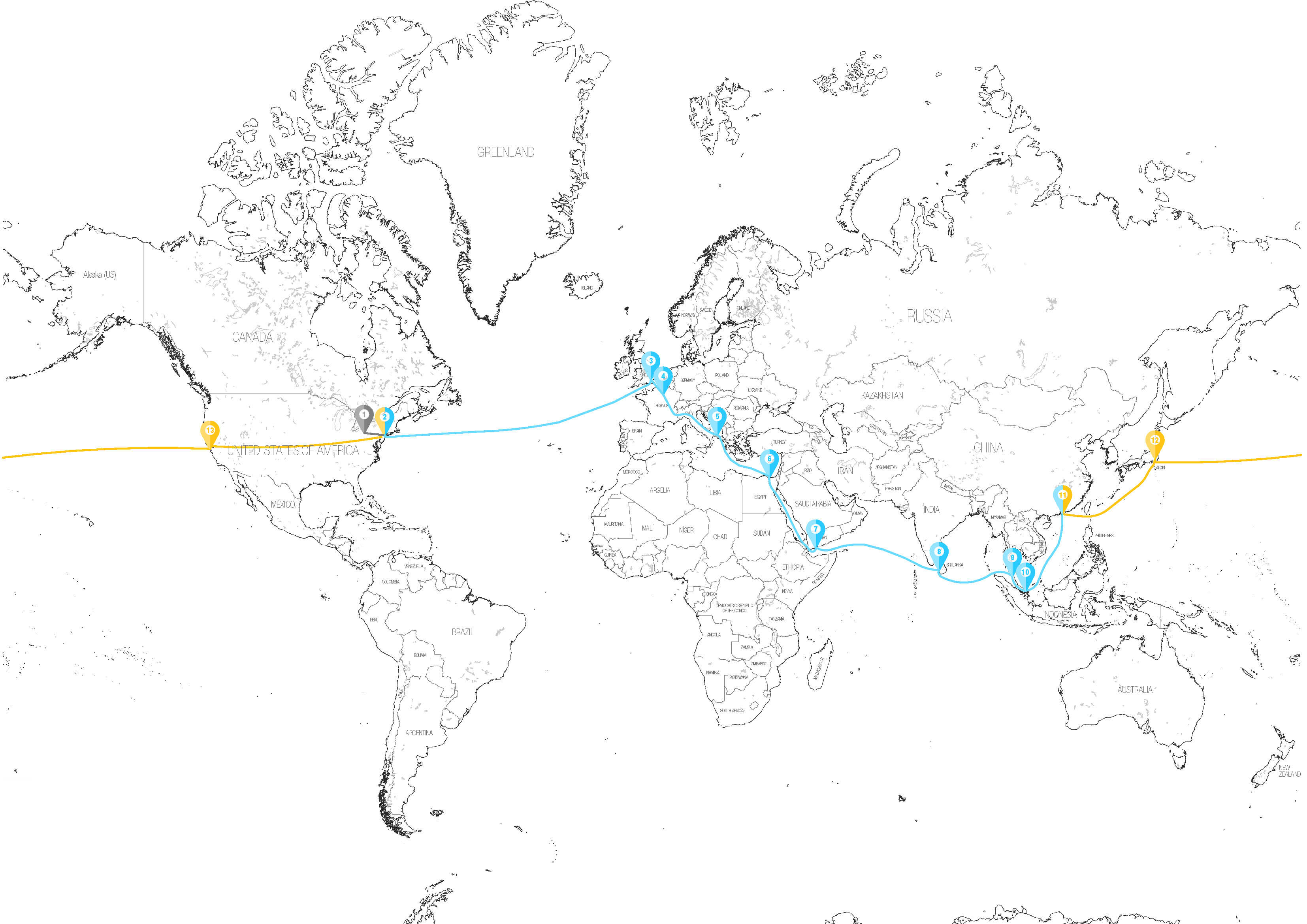 Nellie Bly Route Map Trip around the World