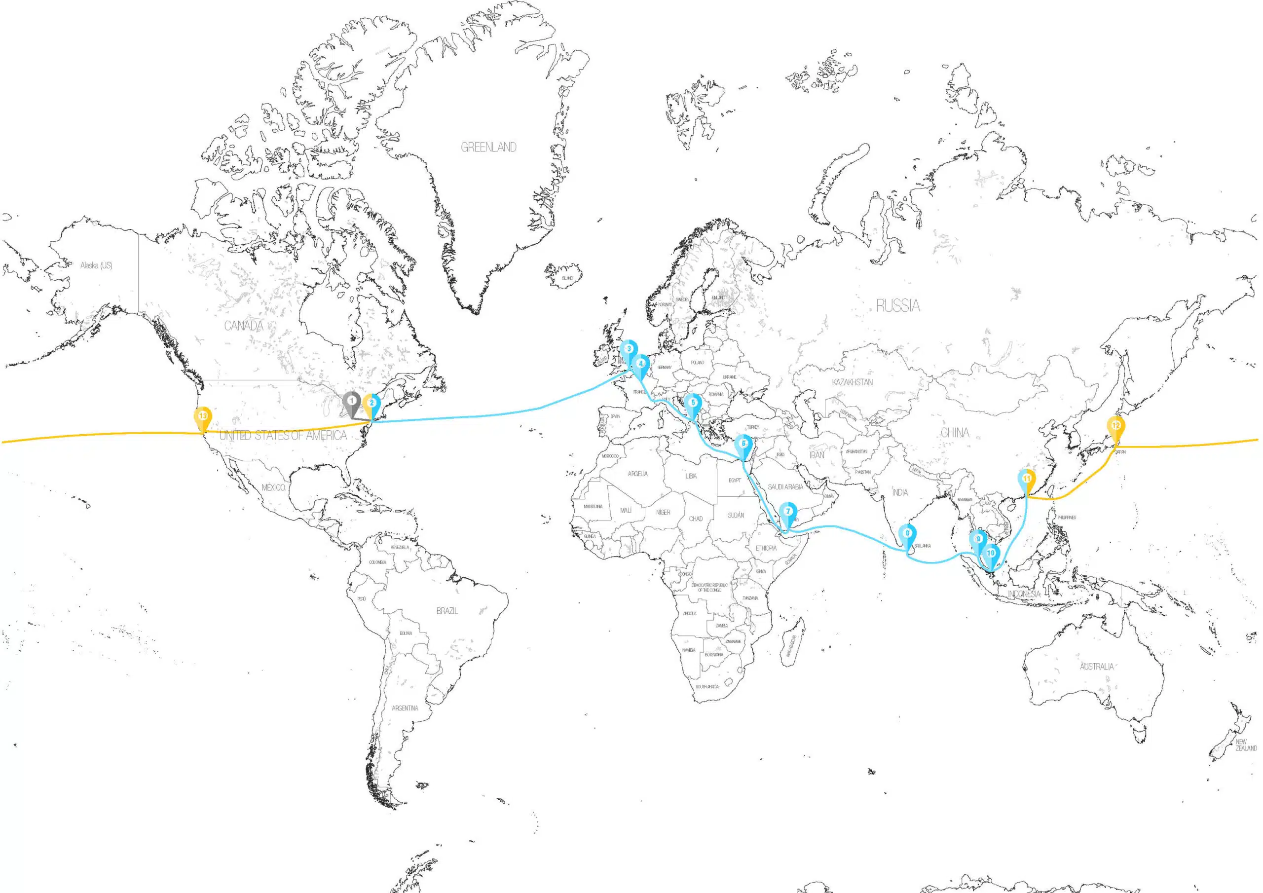 Nellie Bly Route Map Trip around the World