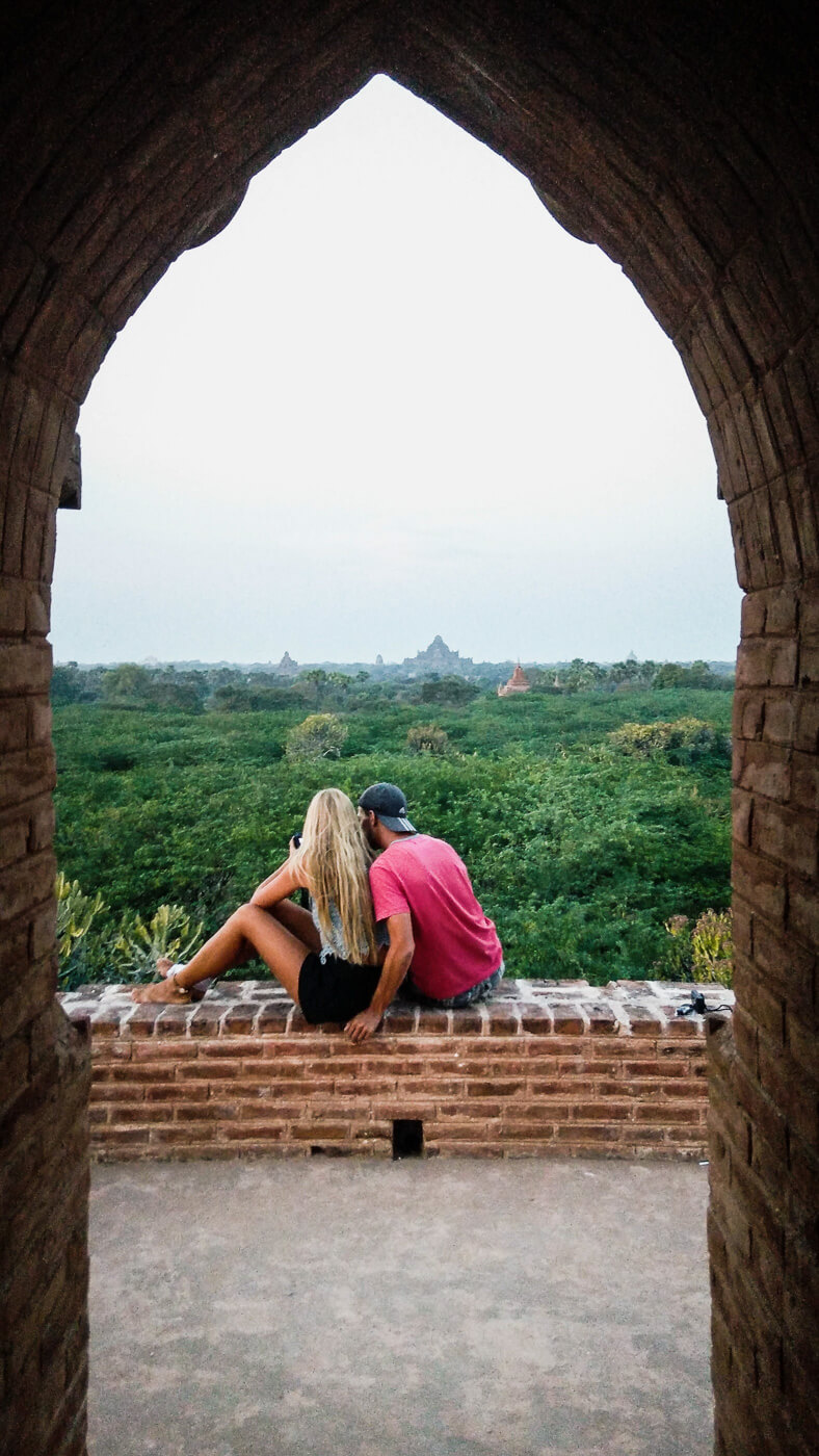 Romantic Couple with a view at a temple in Old Bagan, Myanmar