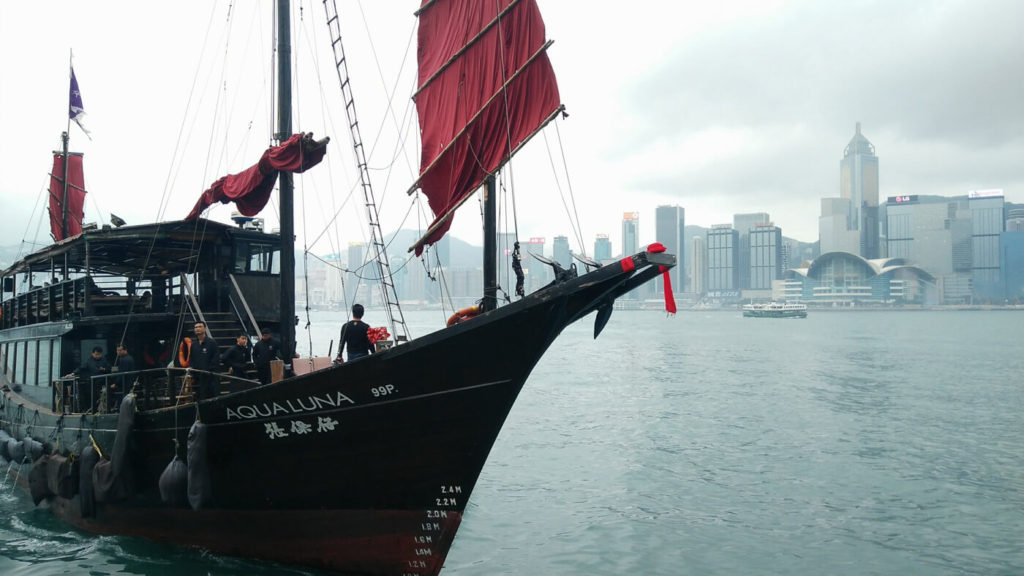 Traditional Chinese seagoing boats Junks in Hong Kong, China