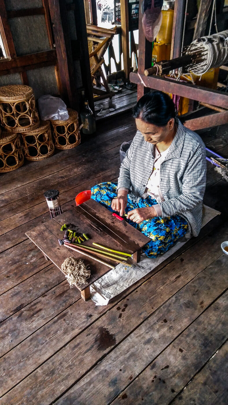 Woman weaving Lotus in Inle Lake, Myanmar