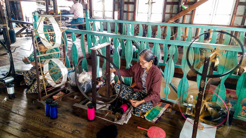 Woman weaving workshop at Inle Lake floating Village, Myanmar