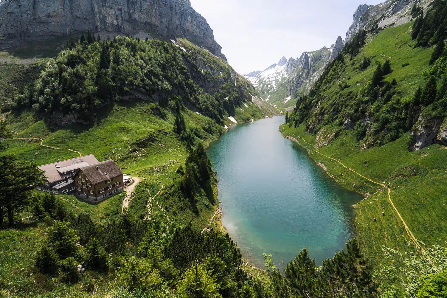 Fälensee Lake in Summer with Bollenwees Guesthouse