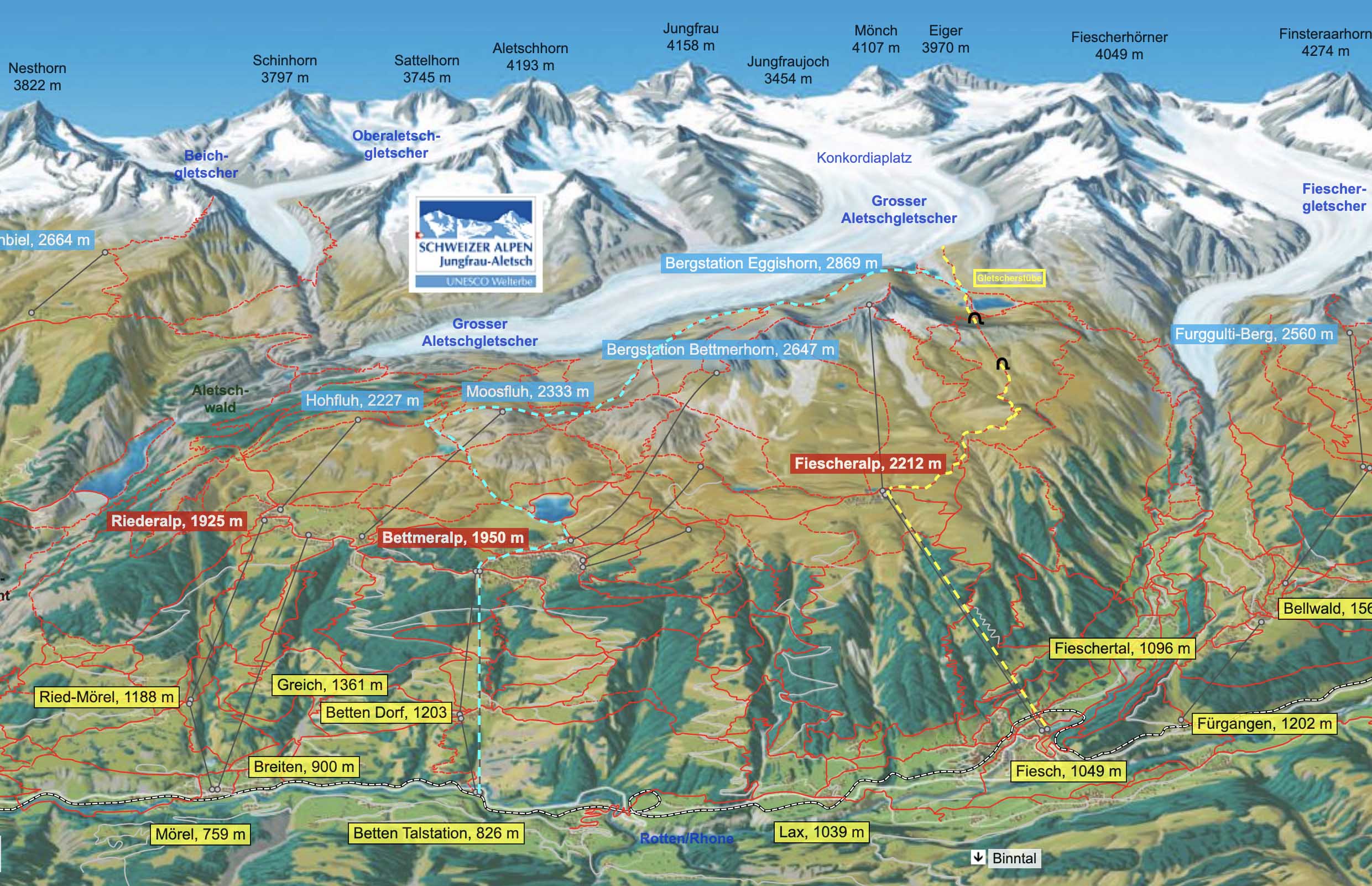 Aletsch Glacier Hike Panorama Trail Map