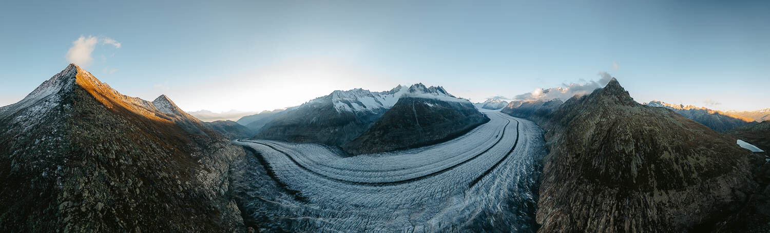 Panorama of the Aletsch Glacier at Blue Hour
