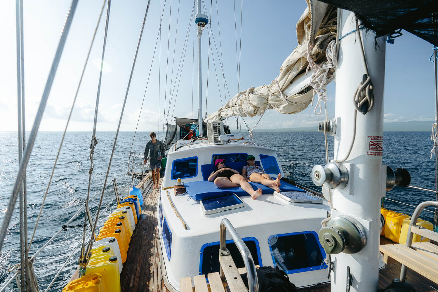 People sunbathing on the deck of our ship