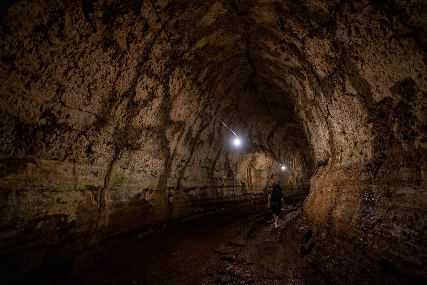 People inside the lava tunnels of Santa Cruz island in the Galápagos