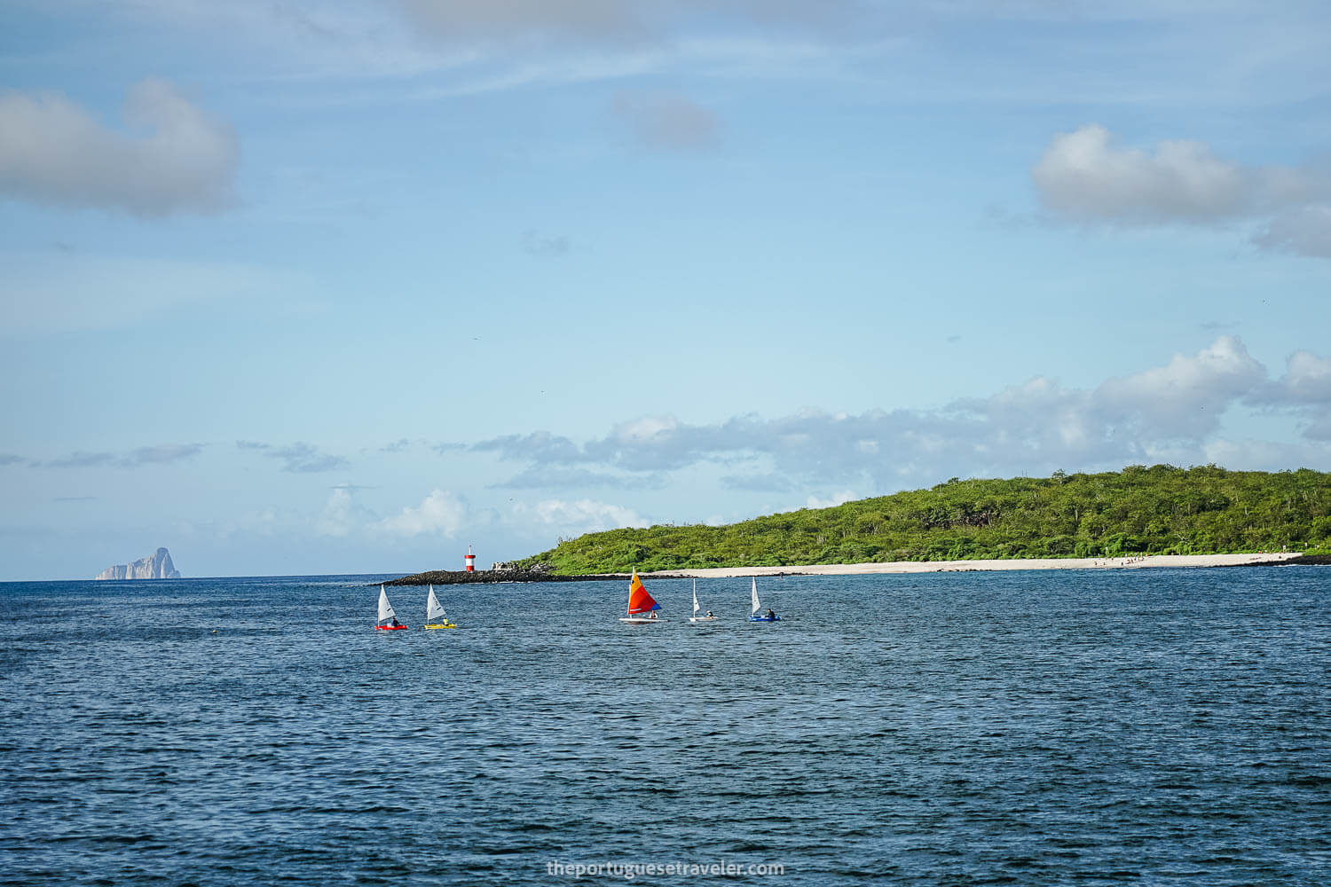 The beach from afar on our way back from Espanola Island