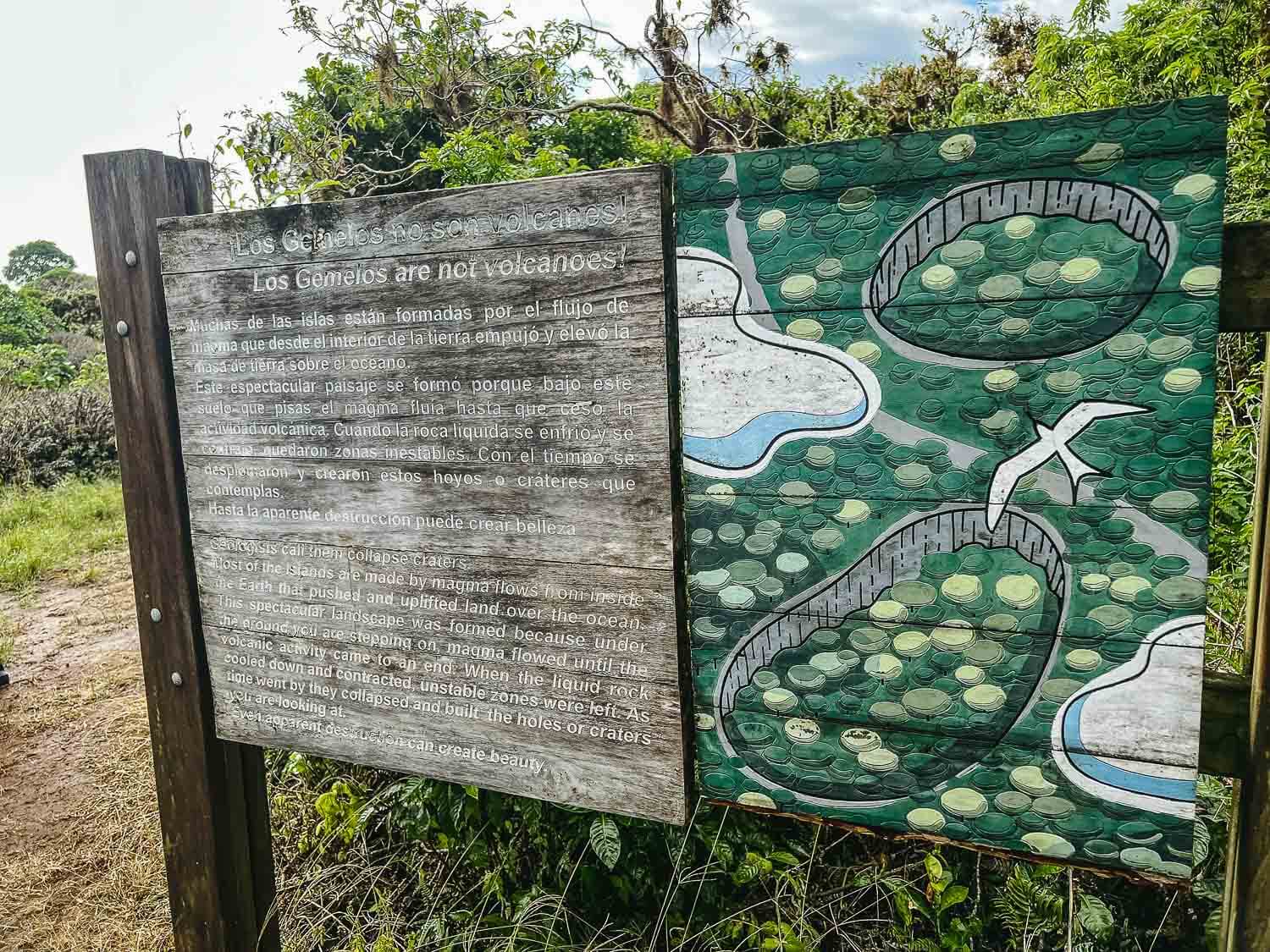 Information board at the entrance of Los Gemelos pit craters