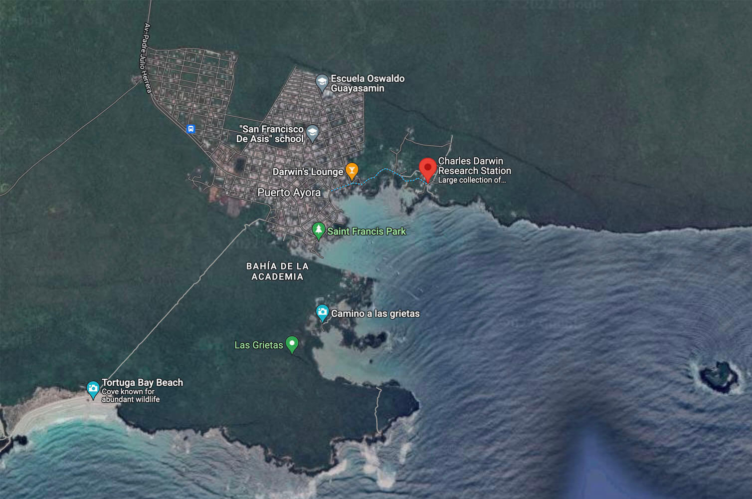 Location of the Charles Darwin Research Station in Santa Cruz Island, Galápagos