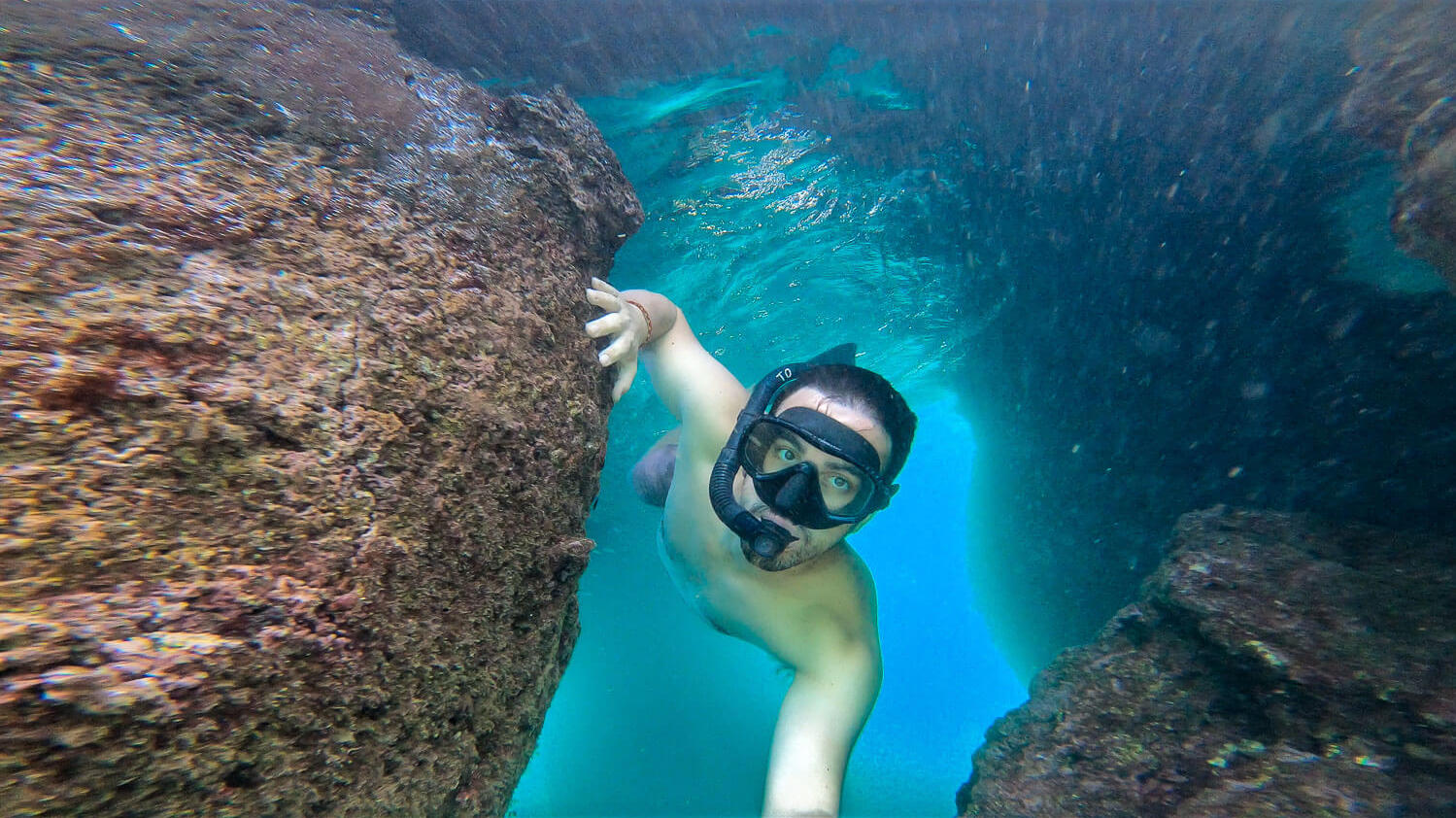 Me exploring the underwater world of Los Tuneles