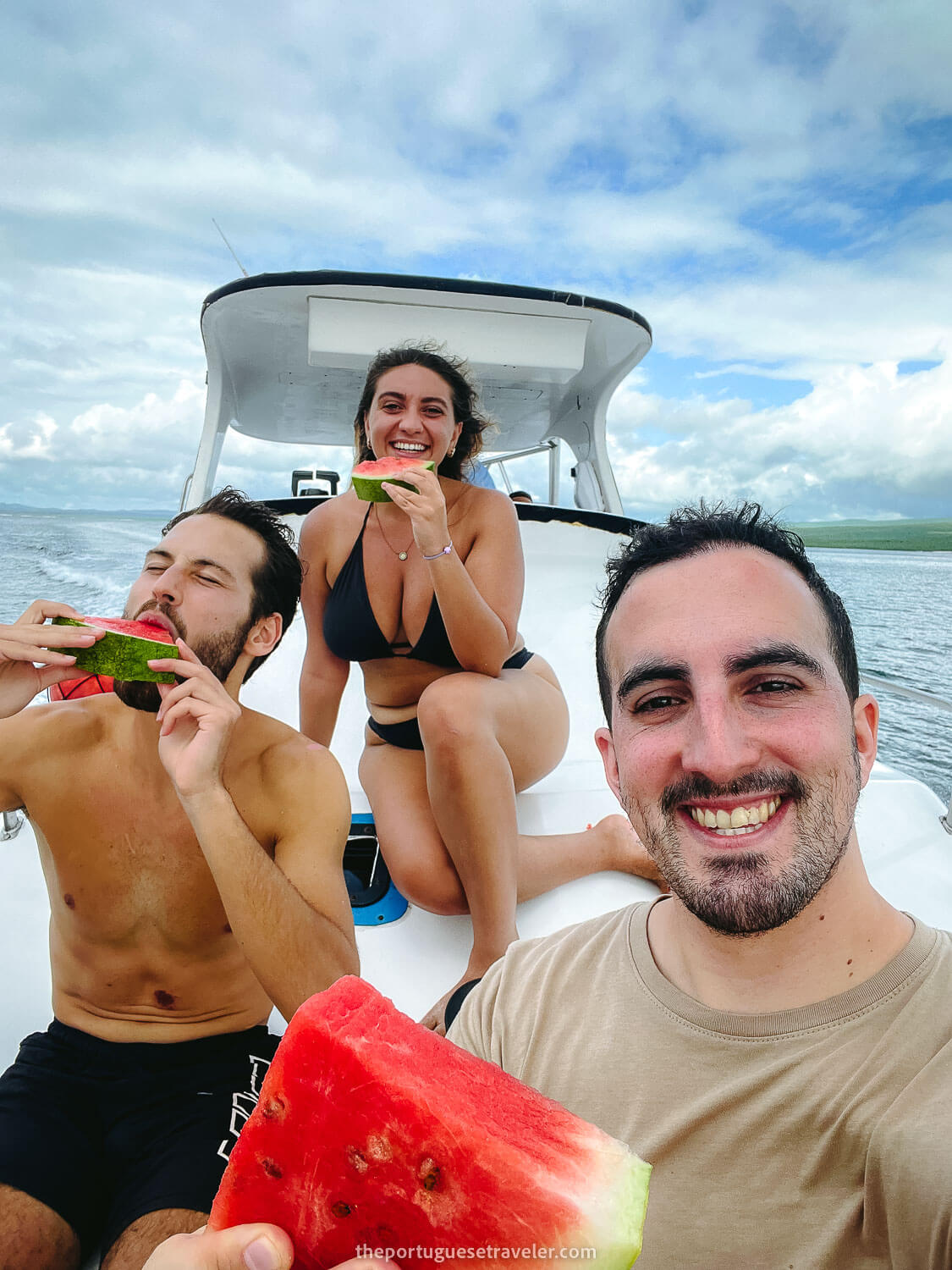 Post-dive watermelon on the deck of the boat