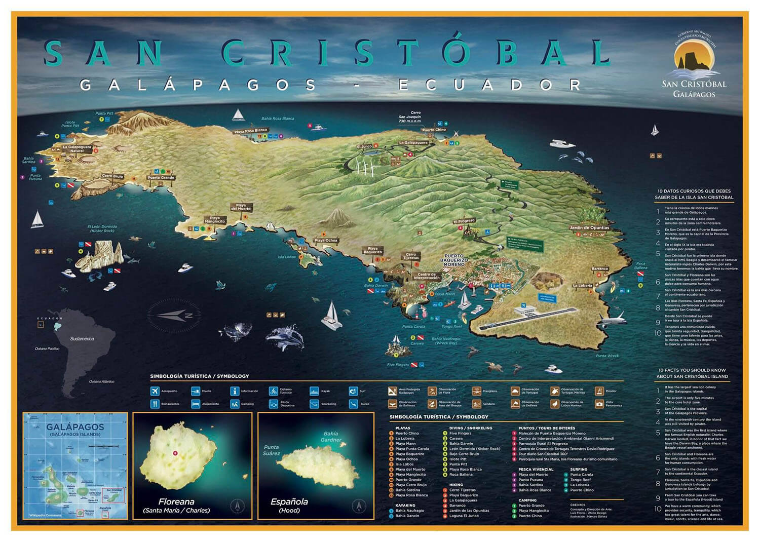 Map of San Cristobal Island, Galapagos