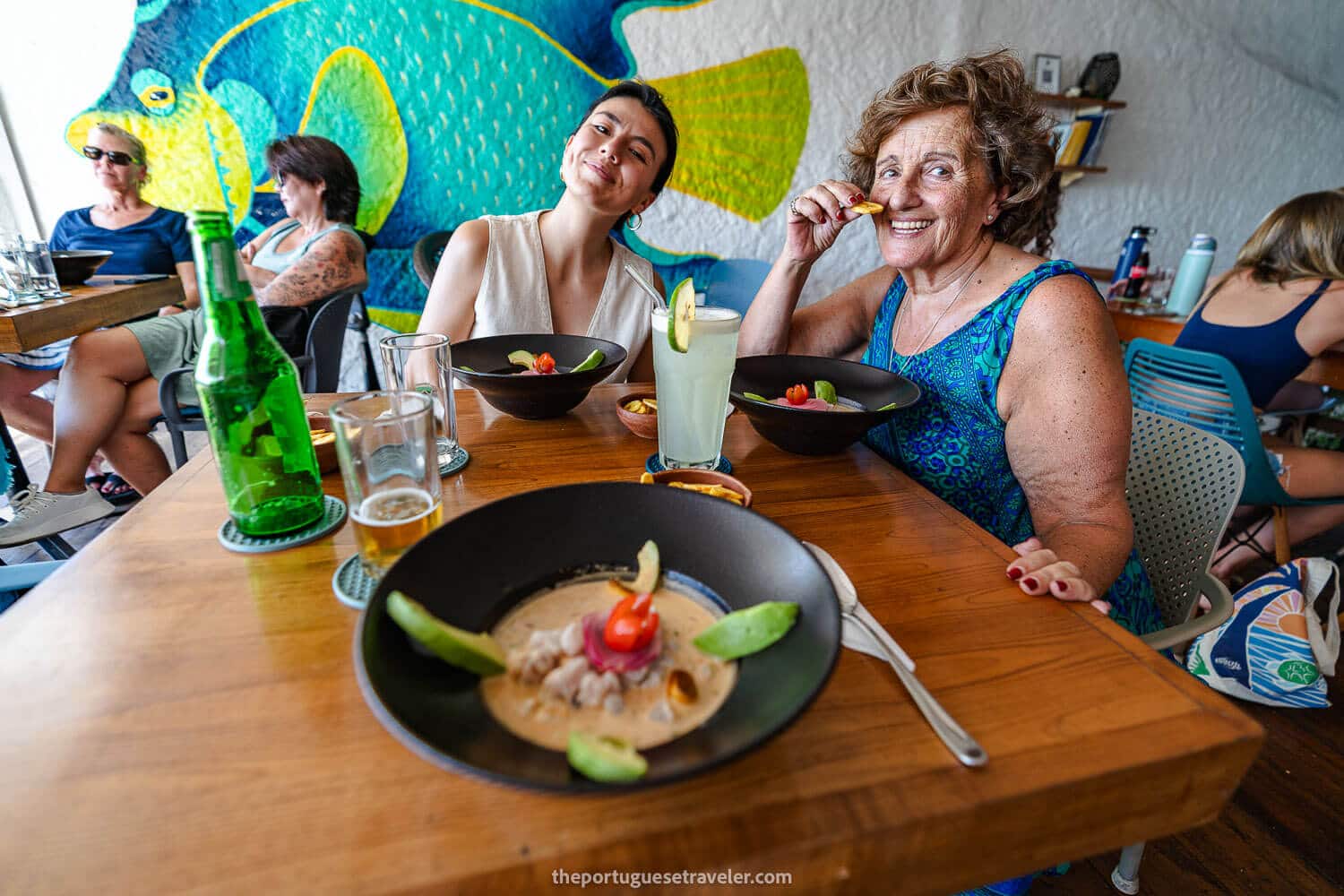 Eating a ceviche at the Sea Garden restaurant in Puerto Baquerizo Moreno, in San Cristobal