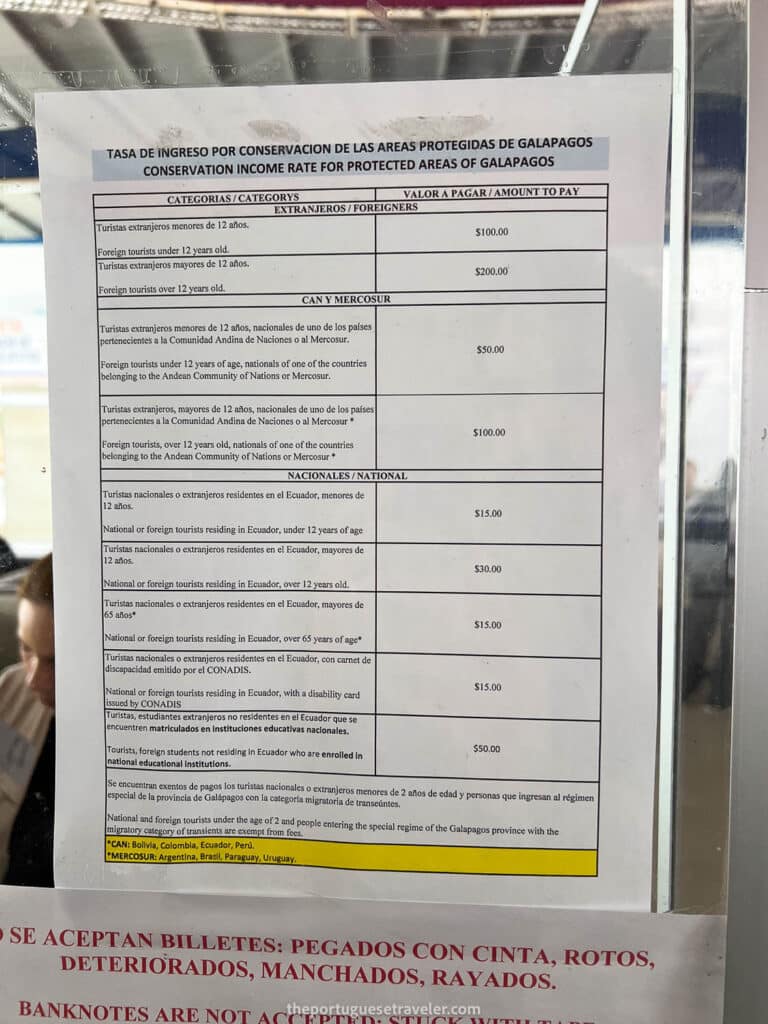 2026 updated prices of the entrance fee to the Galapagos Islands