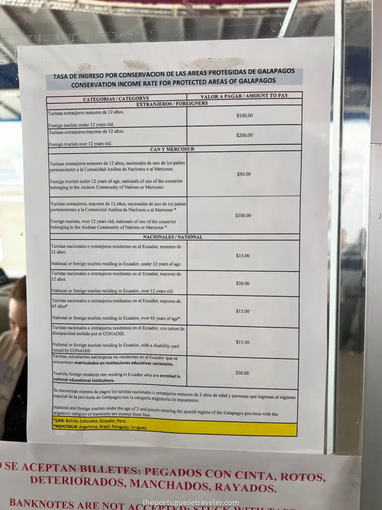 2026 updated prices of the entrance fee to the Galapagos Islands