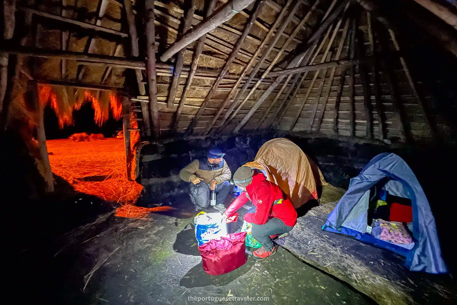 Preparing the dinner and tea before sleeping inside the choza