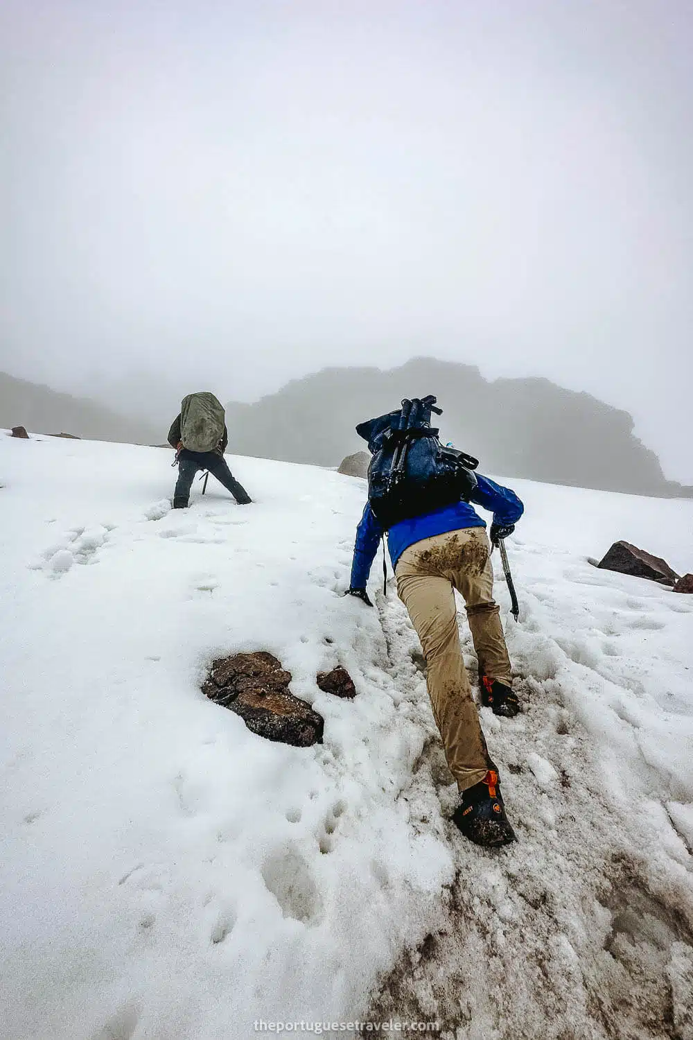 The steep section of snow using the Ice Axe