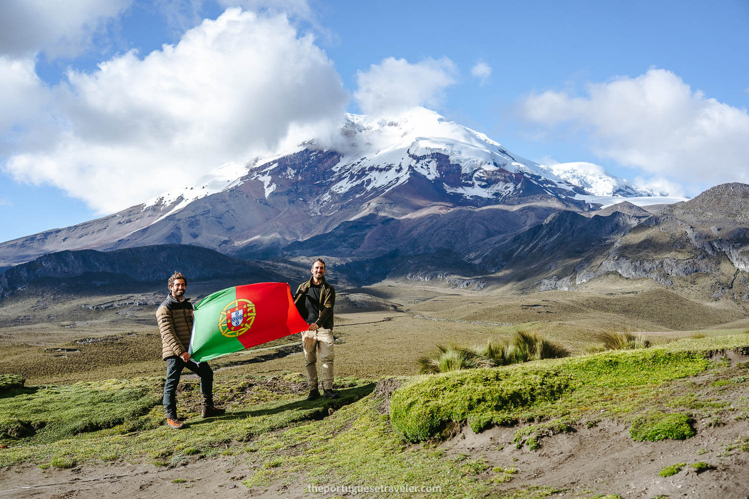 Me and Miguel my Portuguese friend at the basecamp of Carihuairazo looking at Chimborazo