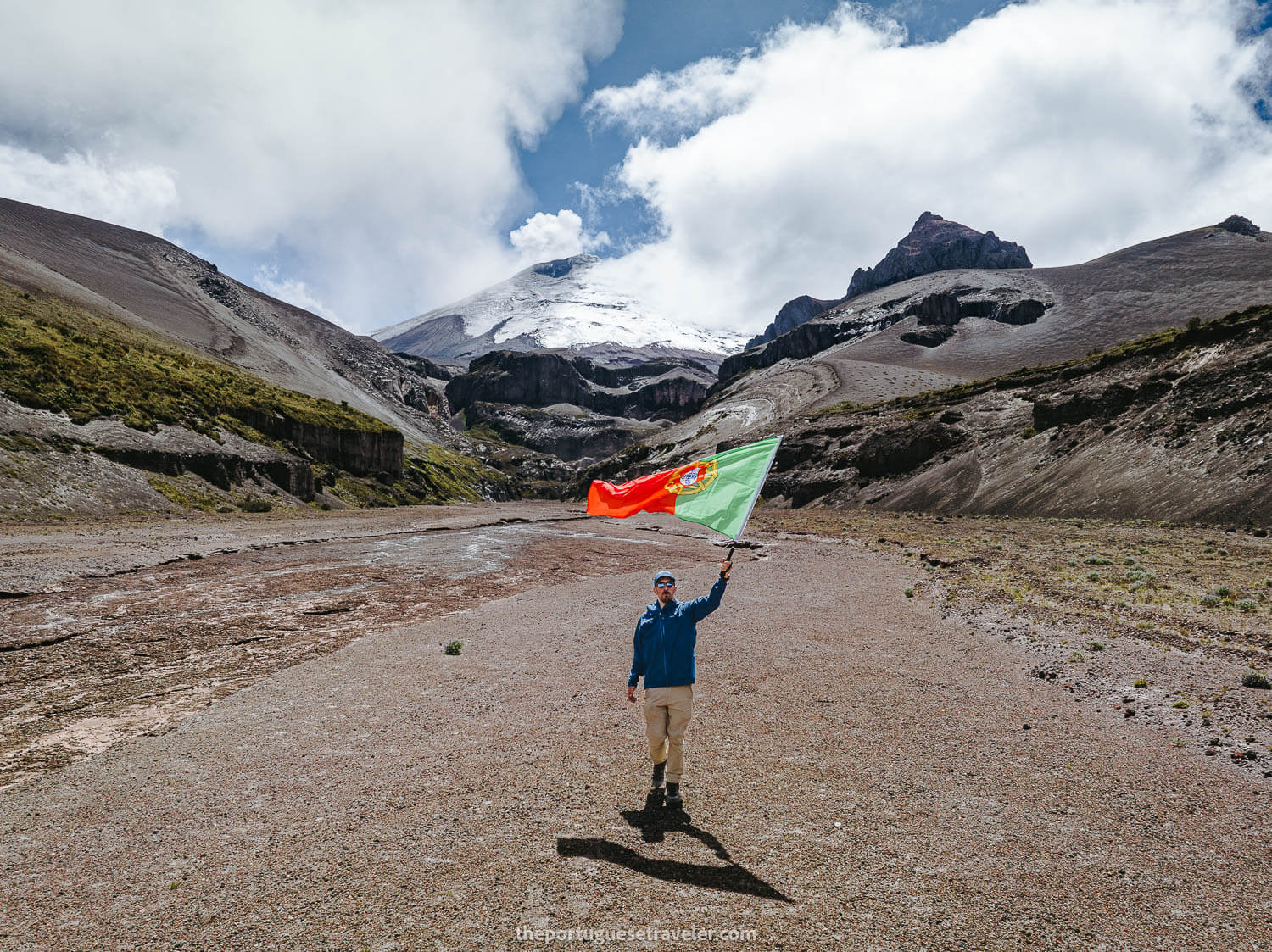 Me showing off my Portuguese flag at the Lahar of Cotopaxi Volcano