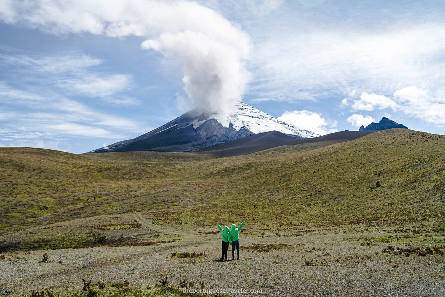 Edwin and Samy posing with Cotopaxi