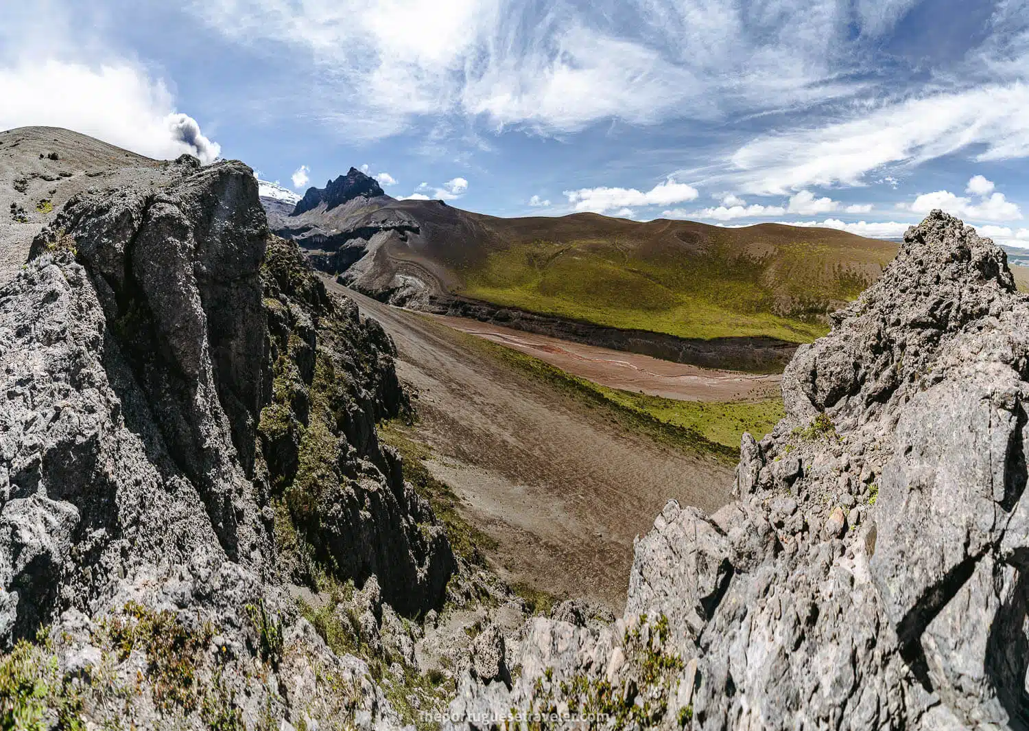 The view to the canyon/lahar of Cotopaxi, on our first stop of the hike