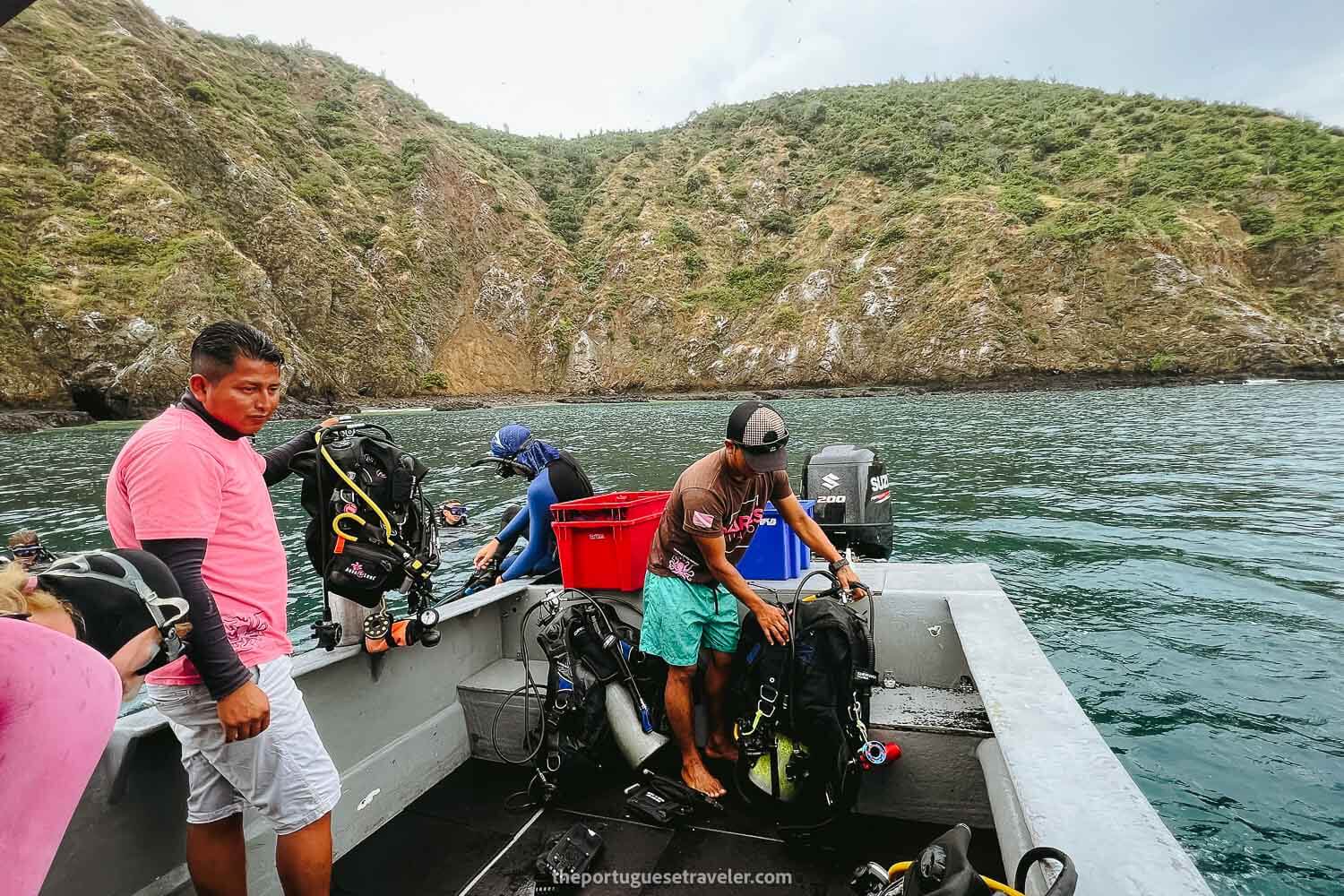 Getting everything ready on the boat for the first dive