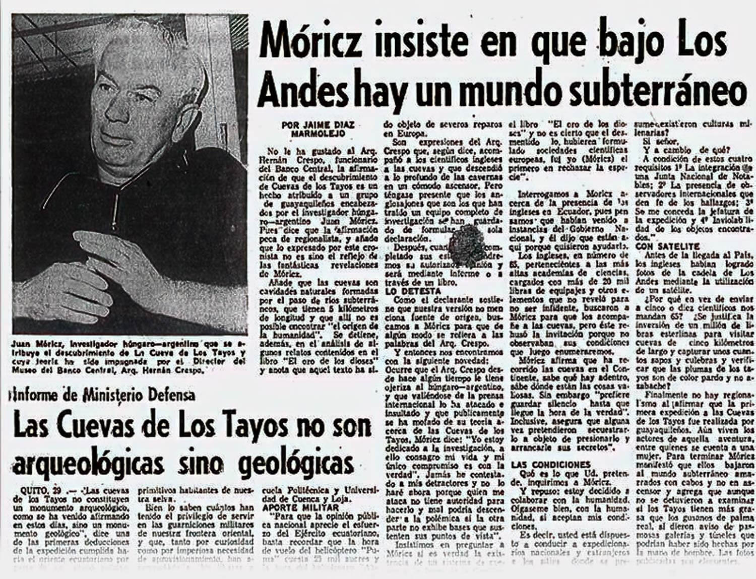 Móricz on a newspaper about the existence of a subterranean underworld
