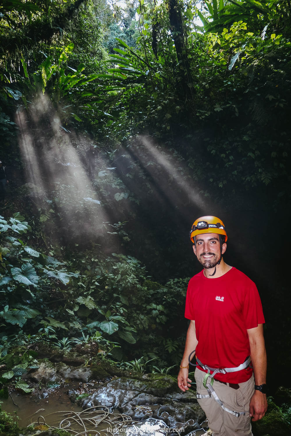 Me and the light beams, on the Cueva de Los Tayos expedition.