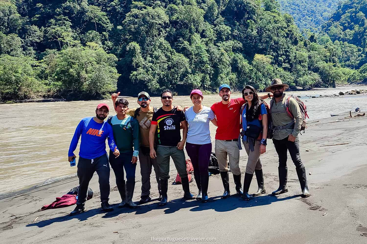The group at Puerto Yuquianza before the boat ride, on the Cueva de Los Tayos expedition.