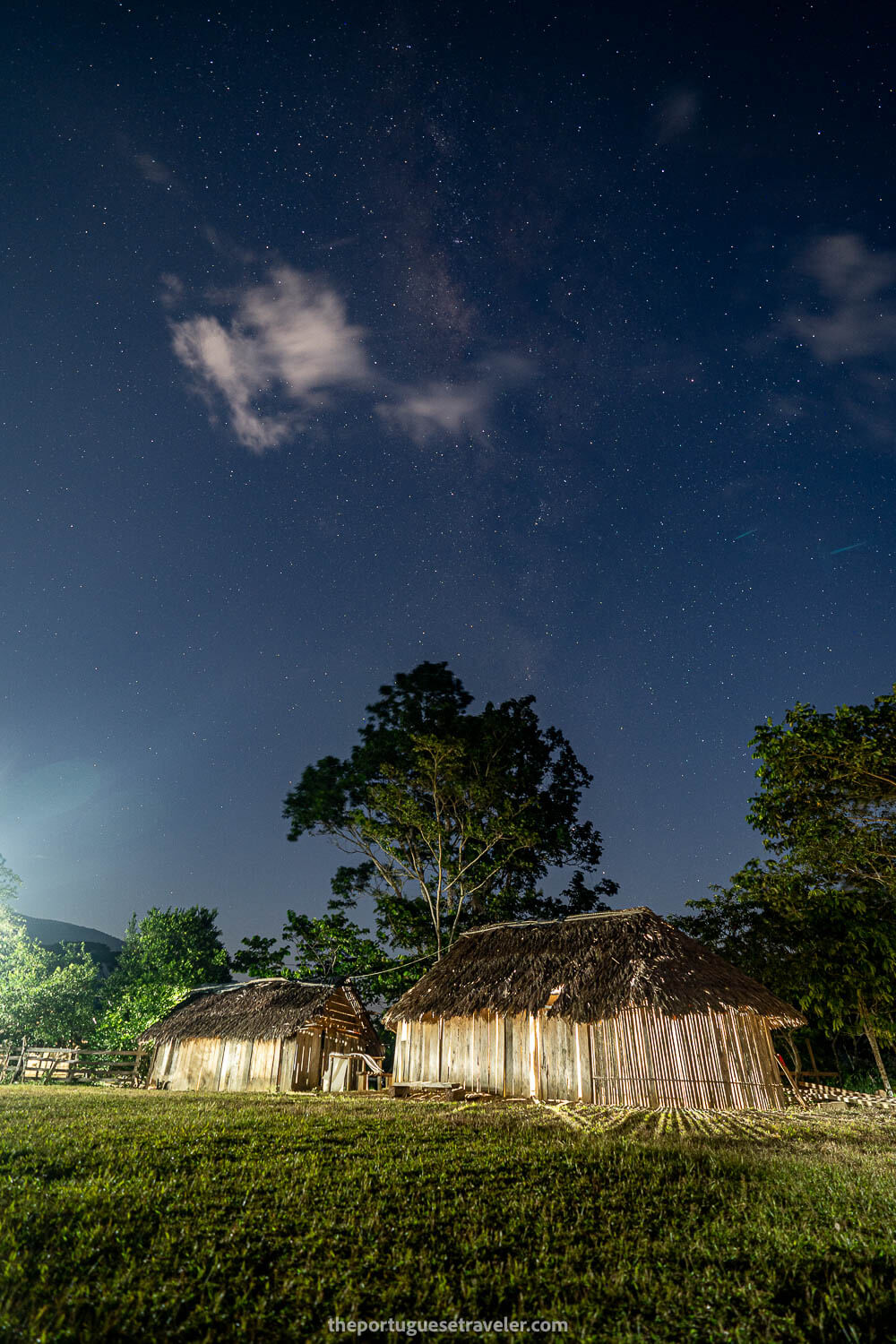 The chozas at night while the group was doing the Ayahuasca ritual