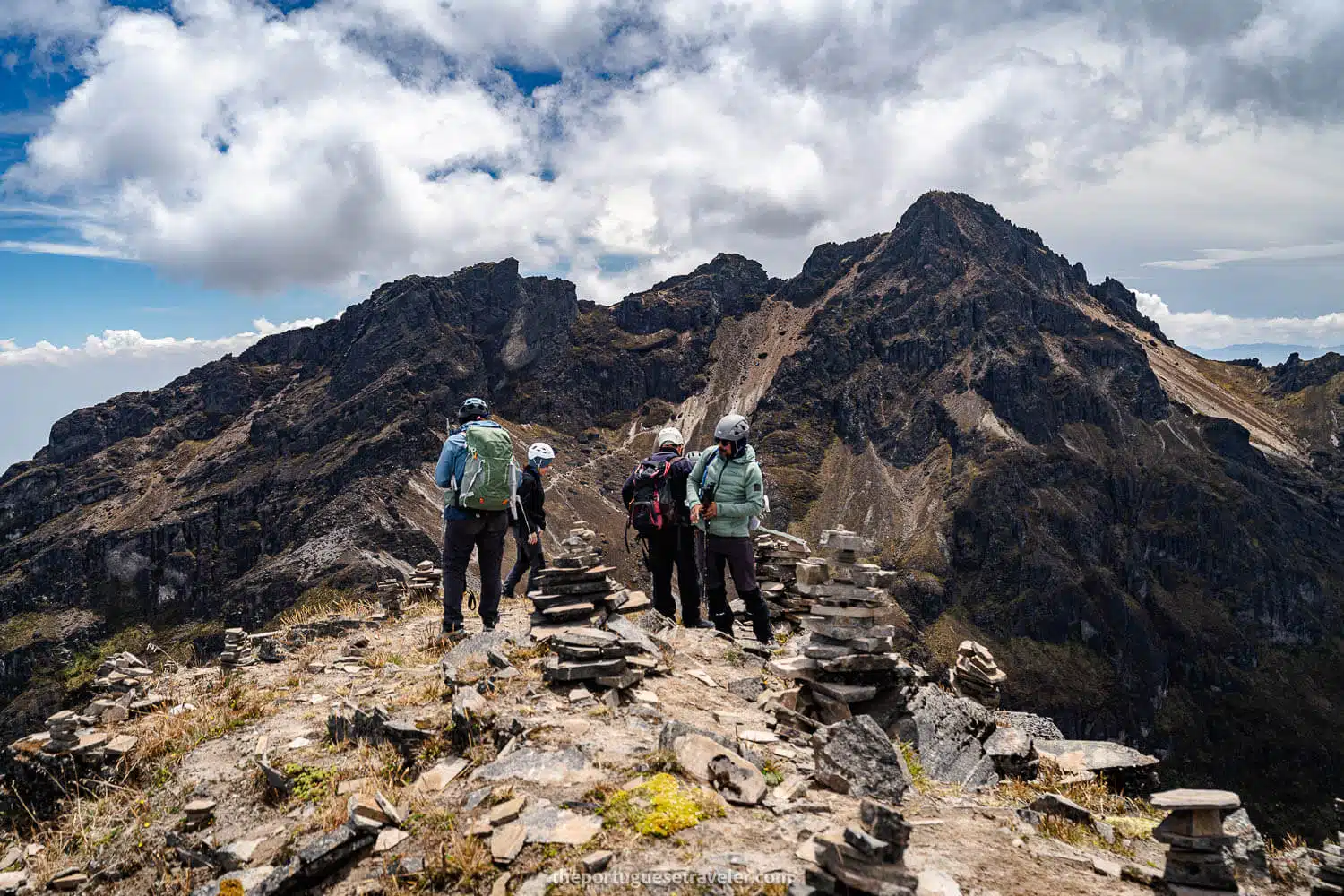 The group resting at Cerro Ladrillos, full with cairns