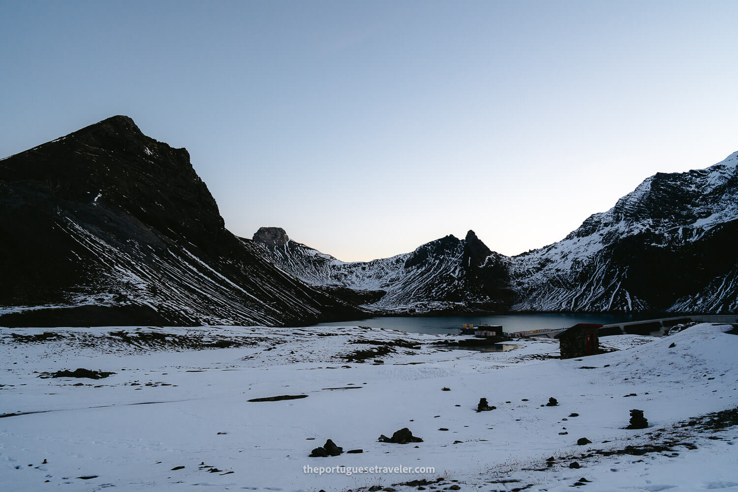 The Muttsee Lake at Sunrise with Snow