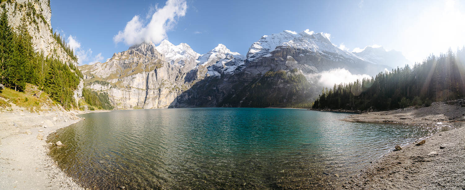 A panorama of the beach in Oeschinensee