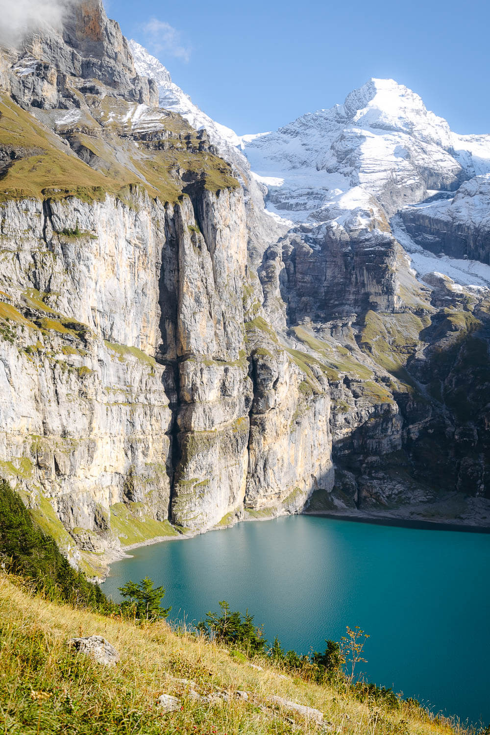 The cliffs surrounding the Oeschinensee lake