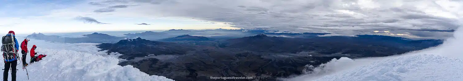 A panorama of the view from the Summit of Cotopaxi Volcano