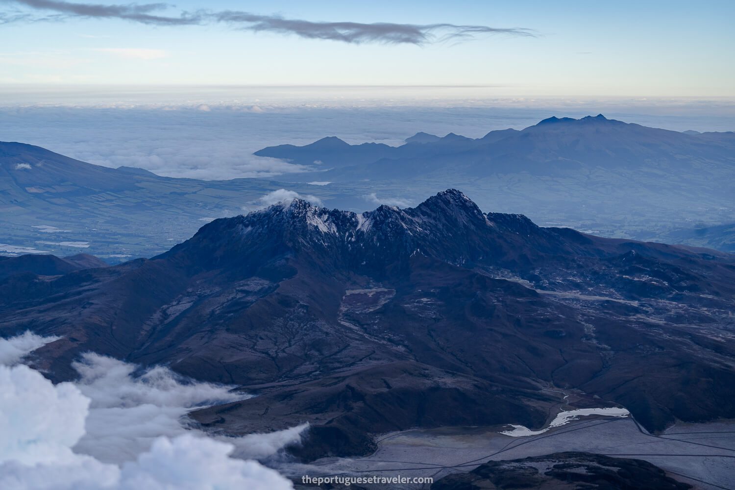 Ruminahui Volcano and Limpiopungo Lagoon at the bottom