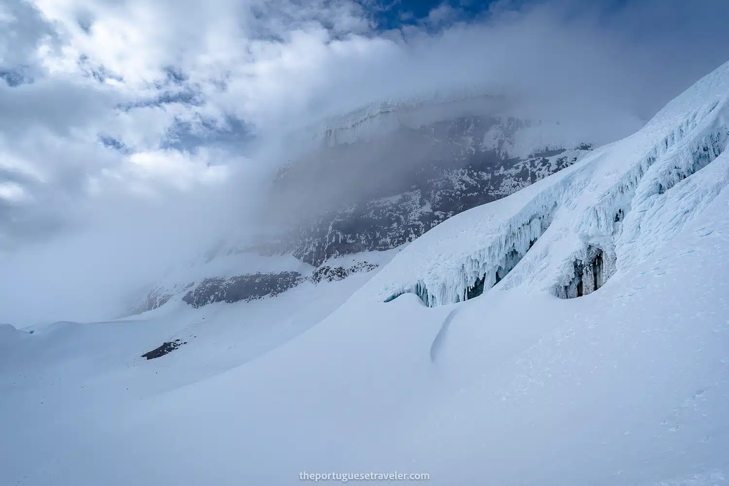 The Yanasacha semi-covered in clouds